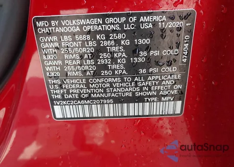 2021 Volkswagen Atlas Cross Sport 2.0T Se W/Technology from USA, damaged, VIN 1V2KC2CA6MC207995